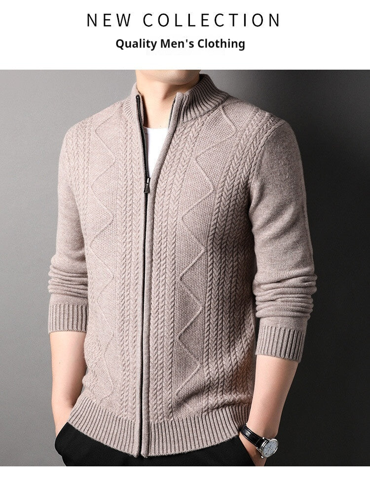 Men's Knitted Wool Cardigan Sweater Zipper Warm Pocket Sweater M-3XL