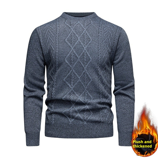 Men's knitted sweater round neck solid color warm and comfortable loose M-4XL