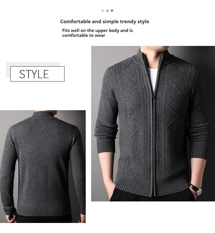 Men's Knitted Wool Cardigan Sweater Zipper Warm Pocket Sweater M-3XL