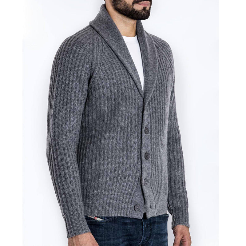 Men's knitted sweater thick thread button cardigan solid color warm loose M-4XL