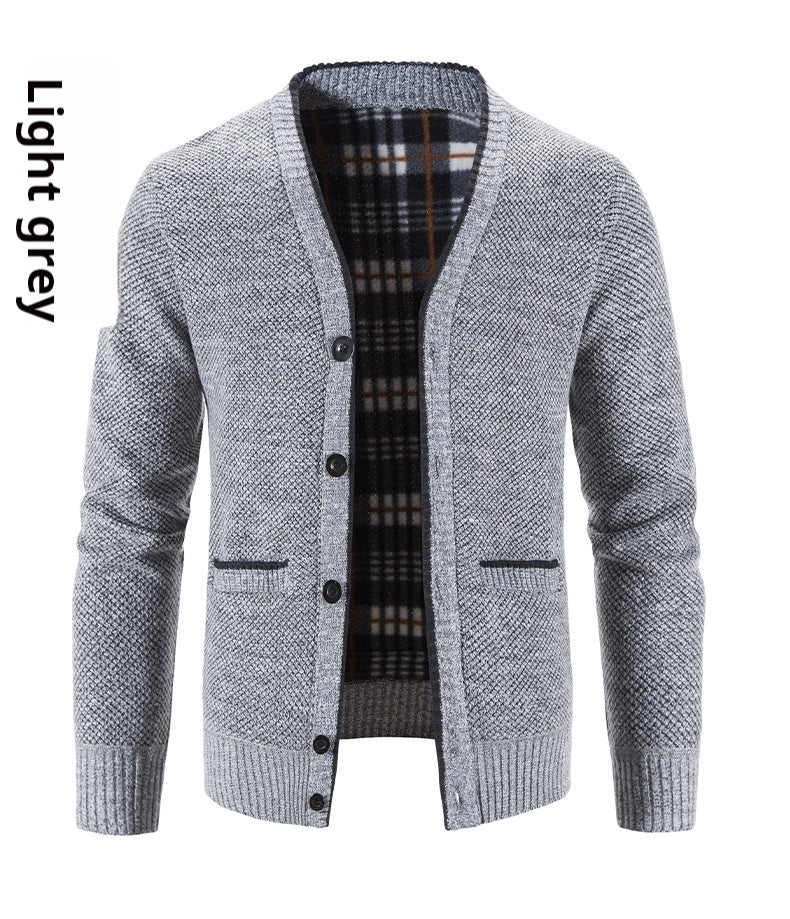 Men's knitted sweater V-neck cardigan button warm loose knit sweater M-4XL