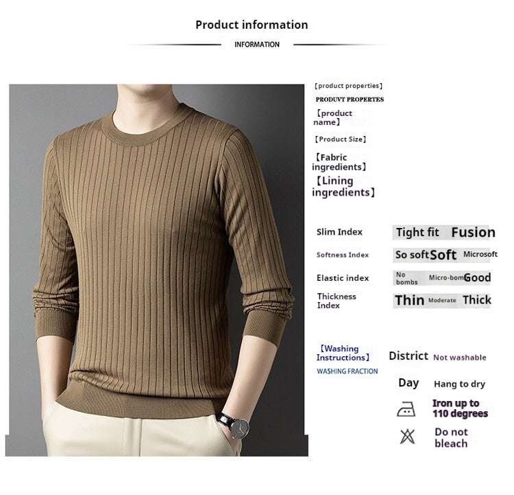 Men's Knitted Sweater Solid Color Round Neck Warm M-3XL