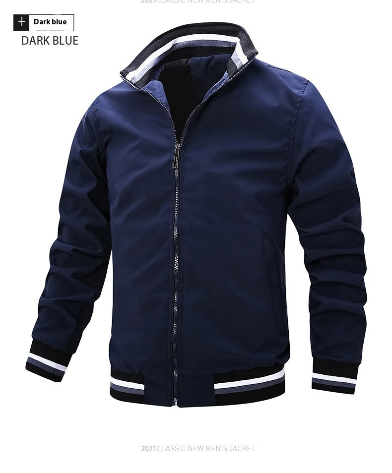 Men's Stand Collar Jacket Fall Solid Color Thin Casual Zipper Trendy Baseball Uniform M-4XL