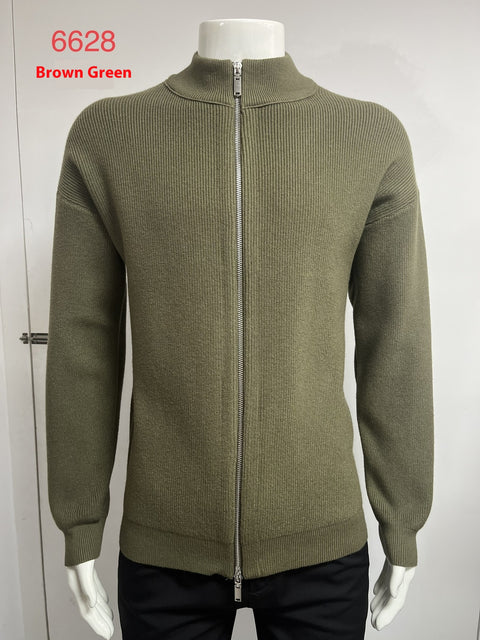 Men's sweater zip knit cardigan winter warm high neck long sleeve fashion