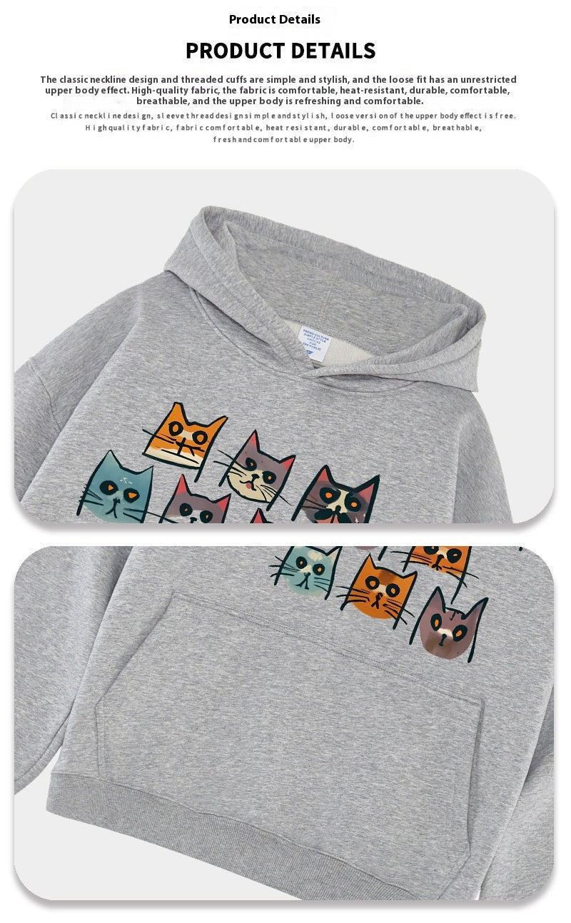 Men's hooded sweatshirt plus velvet pure cotton funny cat S-2XL couple style autumn and winter season