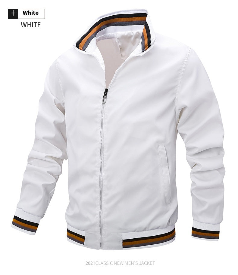 Men's Stand Collar Jacket Fall Solid Color Thin Casual Zipper Trendy Baseball Uniform M-4XL