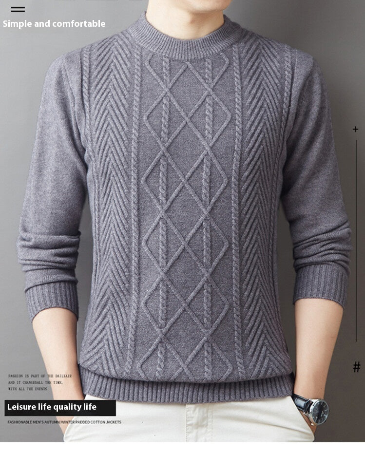 Men's knitted sweater round neck solid color warm loose M-4XL