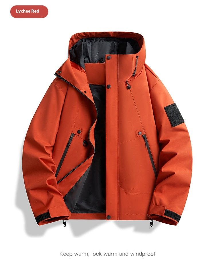 Men's Jacket Waterproof and Windproof New Solid Color Hooded Jacket Outdoor Casual Sports Couple