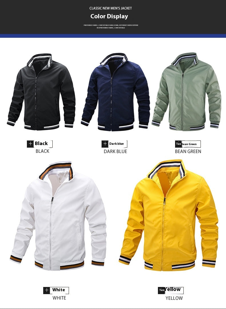 Men's Stand Collar Jacket Fall Solid Color Thin Casual Zipper Trendy Baseball Uniform M-4XL