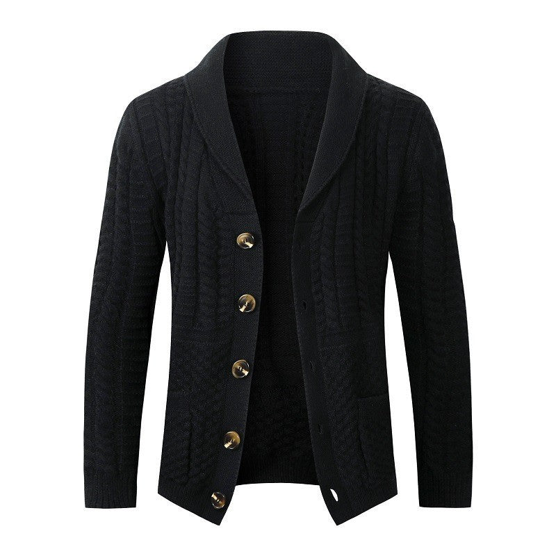 Men's knitted sweater thick yarn cardigan lapel warm and comfortable loose knit sweater M-3XL