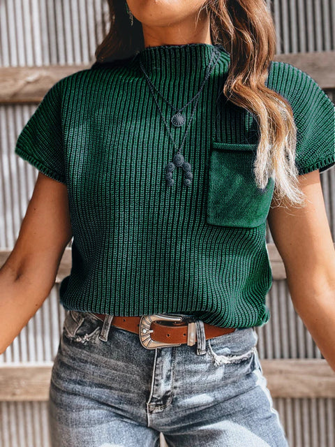Women's Knit Sweaters: High Neck and Sleeveless Design