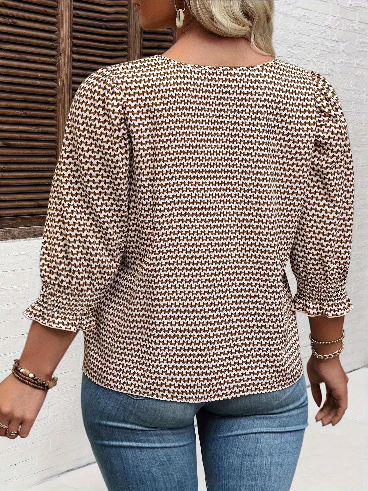 Elegant Loose-Fit Blouse for Women – Lantern Sleeve Plus Size Chic Round Neck Shirt, Casual Sophisticated Style for Work & Daily Wear