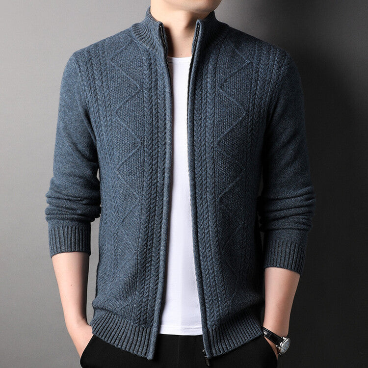 Men's Knitted Wool Cardigan Sweater Zipper Warm Pocket Sweater M-3XL