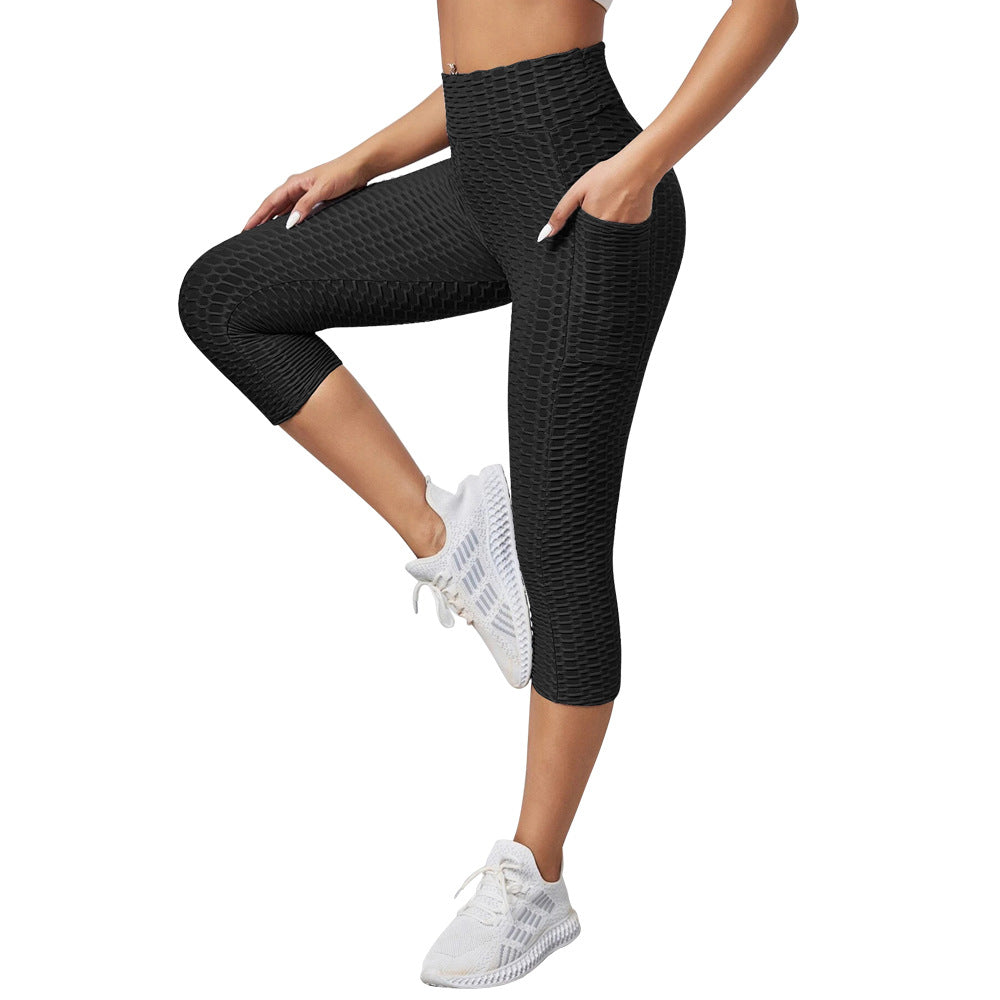 Leggings For Women Jacquard Bubble Yoga Pants Women's High Waist Hip Lift Exercise Workout Pants Slim Cropped Pants Yoga Leggings