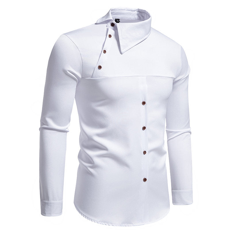 Men's shirts, irregular slanted buttons, fashionable and casual henley collar shirts, M-3XL