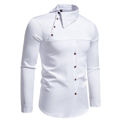 Men's shirts, irregular slanted buttons, fashionable and casual henley collar shirts, M-3XL