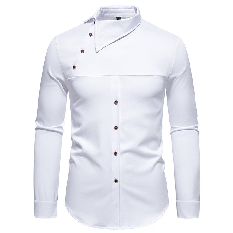 Men's shirts, irregular slanted buttons, fashionable and casual henley collar shirts, M-3XL