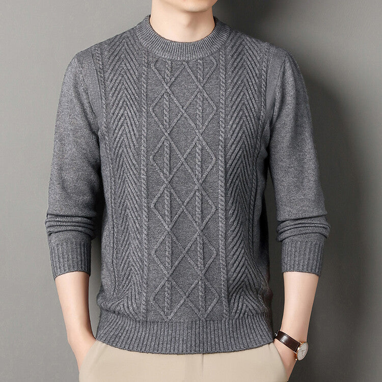 Men's knitted sweater round neck solid color warm loose M-4XL