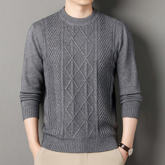 Men's knitted sweater round neck solid color warm loose M-4XL