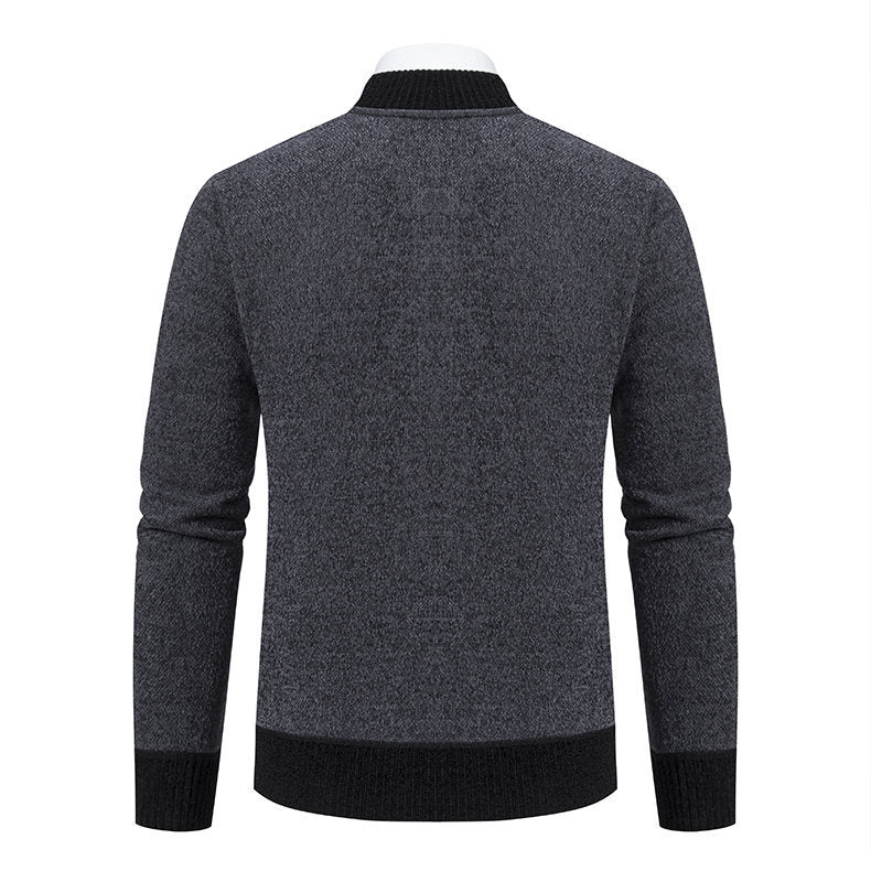 Men's Knitted Sweater Turtleneck Jacket Cotton Stand Collar Design Coat M-3XL