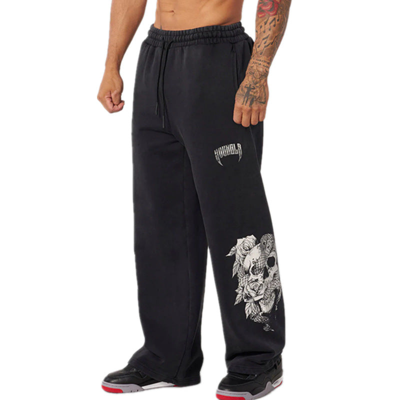 YOUNGLA Men's sweatpants American style athleisure straight leg pants gym running training pants