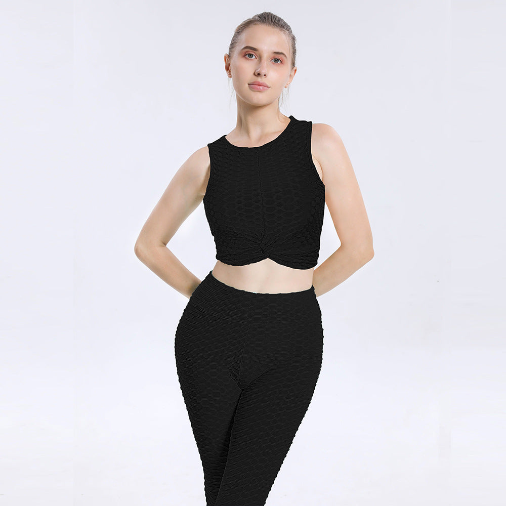 Leggings For Women  Yoga Clothes Suit Women's Sports Running Workout Outfit Suit Bubble Vest High Waist Hip Lift Yoga Pants Two-Piece Set