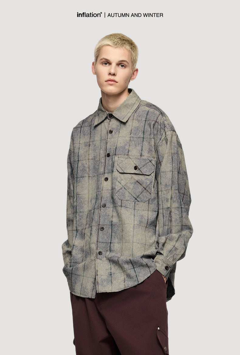 Men's Shirts New Batik Plaid Shirt New Retro Trendy Casual Loose Long Sleeve Shirt