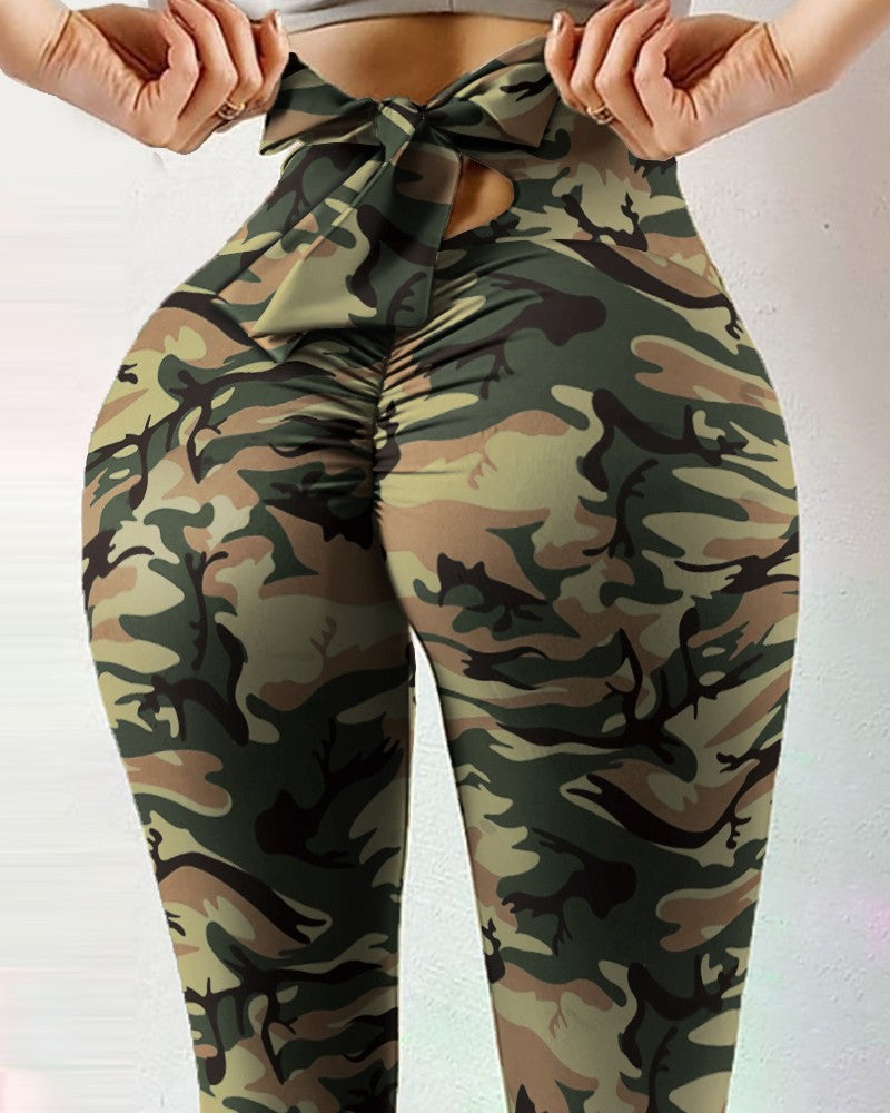 Leggings for Women New fitness high elastic sweat-absorbent digital printing bow rope pants tight pants high waist slim fit yoga pants women