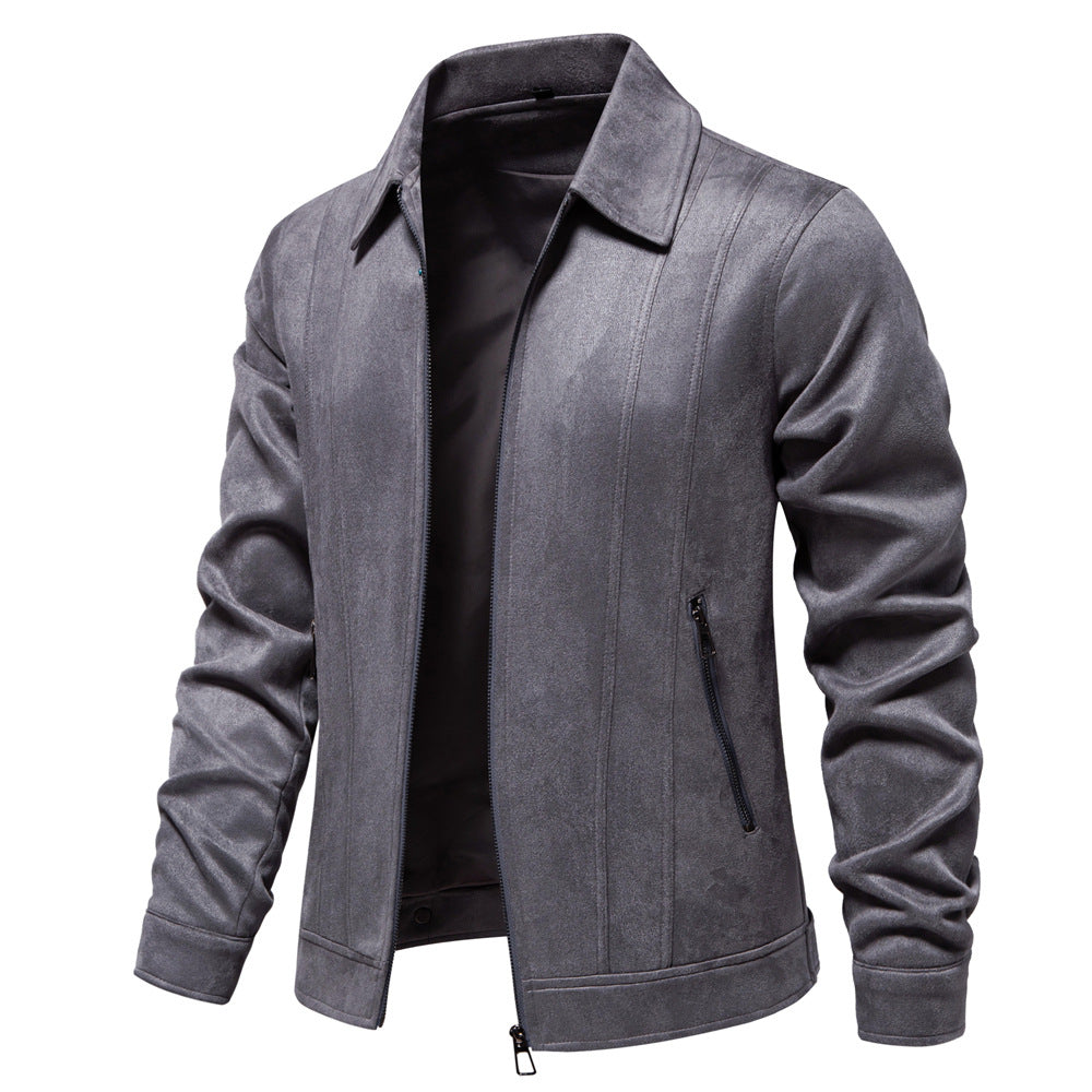 Men's Suede Jacket Trendy Lapel Zipper S-2XL