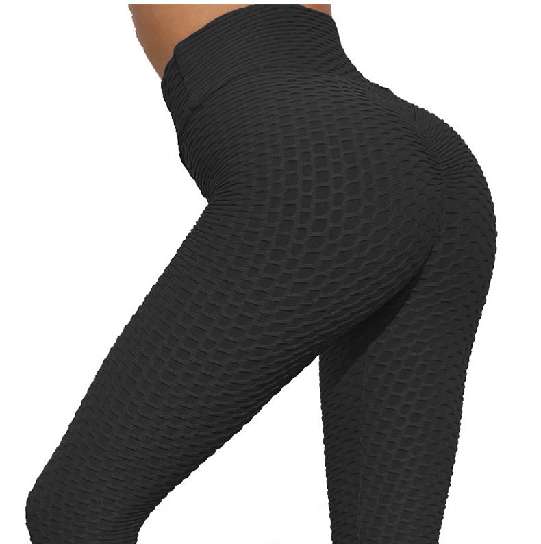 Hip Lift Leggings Jacquard High Elastic Sports Gym Pants Women's Fitness Solid Color High Waist