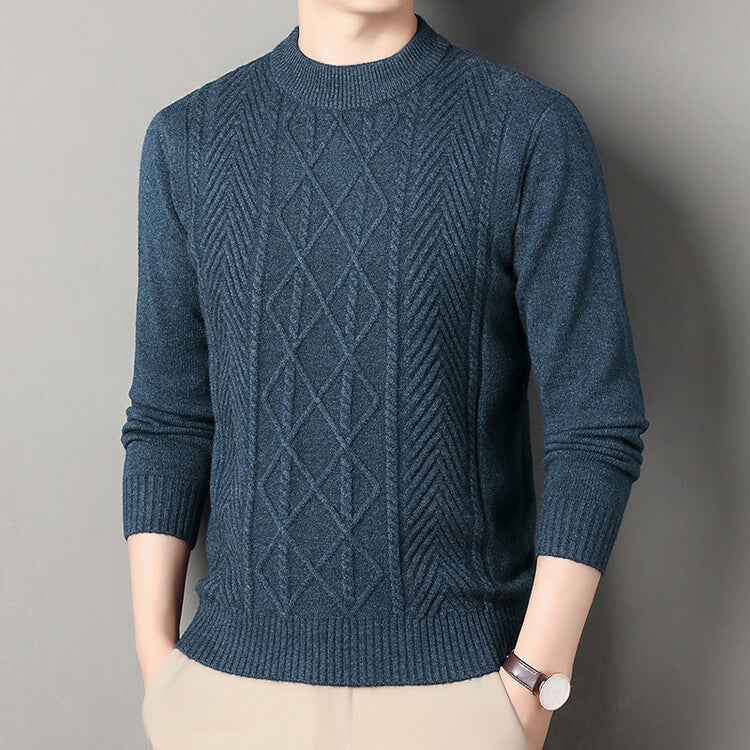 Men's knitted sweater round neck solid color warm loose M-4XL