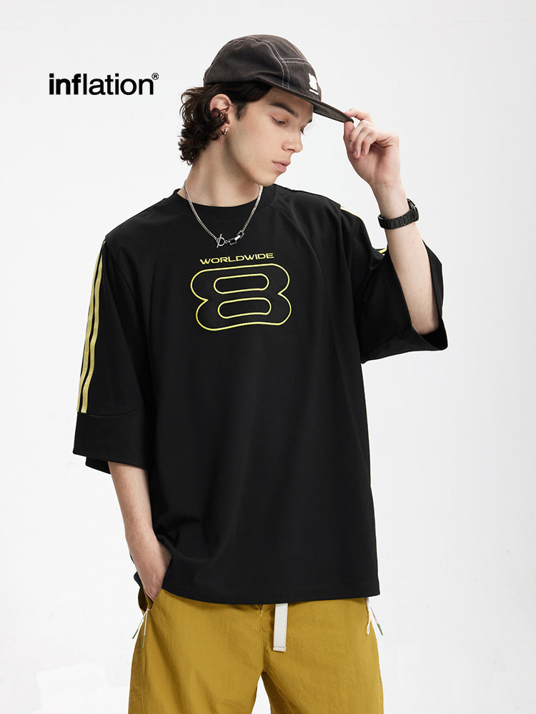 Men's T-shirt Stitching Sports Embroidery Spring and Summer New Technology Six-in-One American Style Loose Short Sleeve