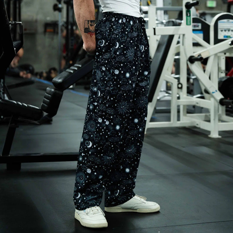 Vintage Trousers Men's Summer Breathable Quick-Drying Loose Sweatpants Fitness Casual Print Pants