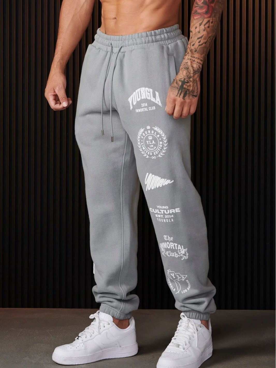 Men's Long Track Sweatpants Printed Ankle-Tied Design Leisure Fitness Essential