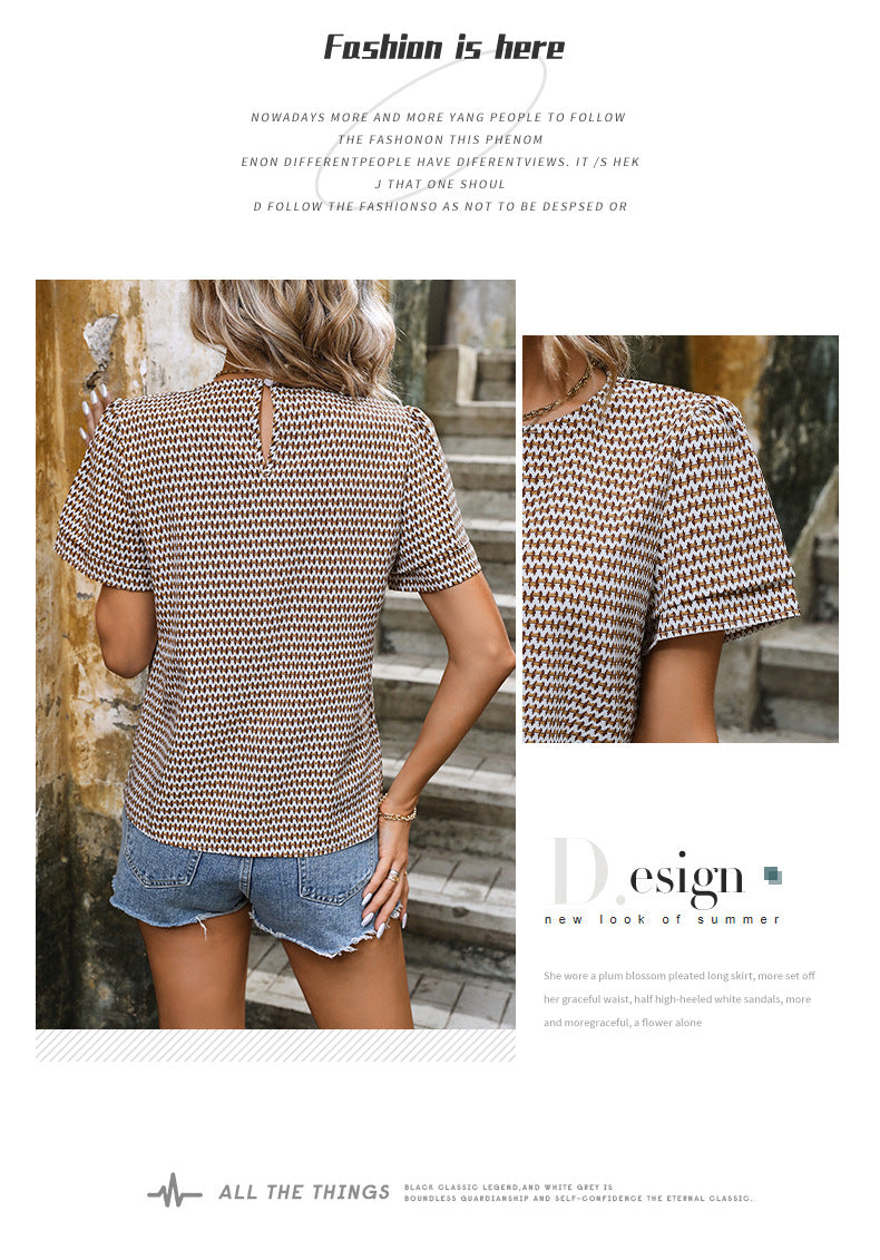 Women's Printed Striped Shirt Summer Casual Loose Button-Down Blouse Short Sleeve Lightweight Tops