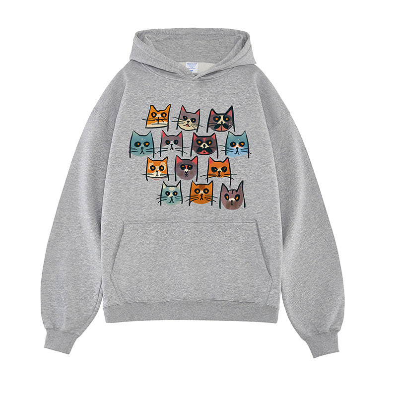 Men's hooded sweatshirt plus velvet pure cotton funny cat S-2XL couple style autumn and winter season