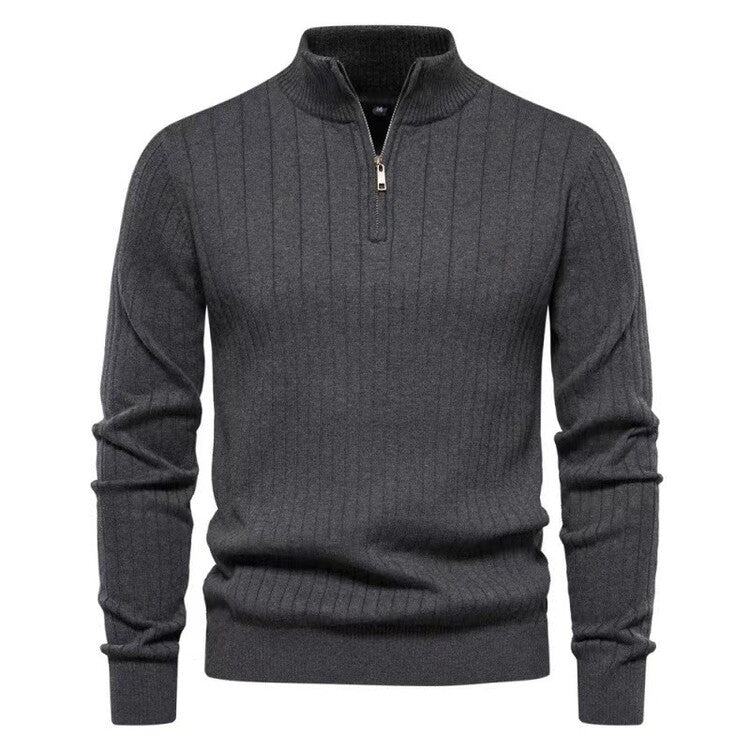 Men's knitted sweater solid color stand collar plus velvet warm M-3XL