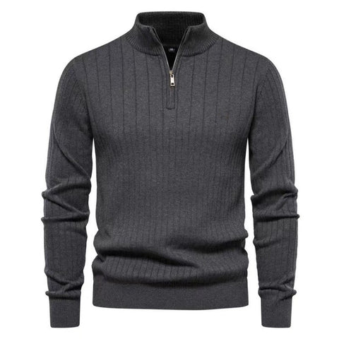 Men's knitted sweater solid color stand collar plus velvet warm M-3XL