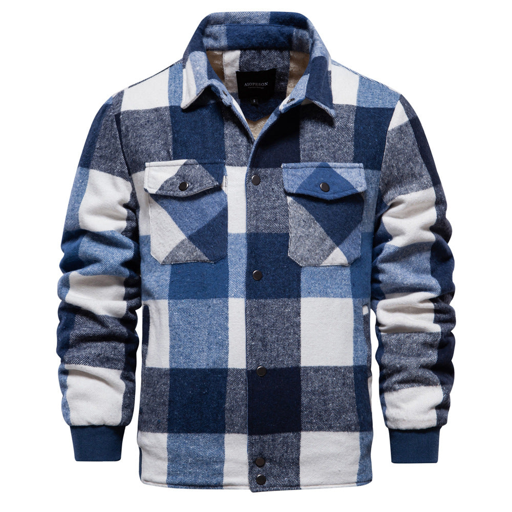 Men's jacket with lapel handsome plaid trend autumn and winter S-2XL