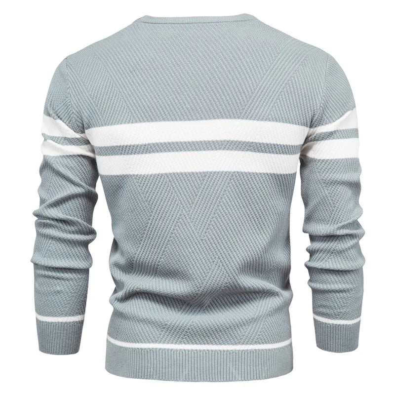 Mens Crewneck Sweater Knit Striped Pullover Sweaters Textured Knitwear