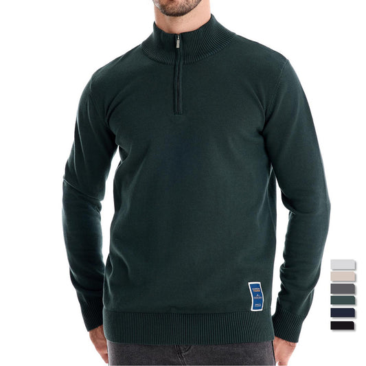 Men's Knitted Sweater 100% Cotton Half Zipper Solid Color Casual Sweater S-2XL Knitted Sweater