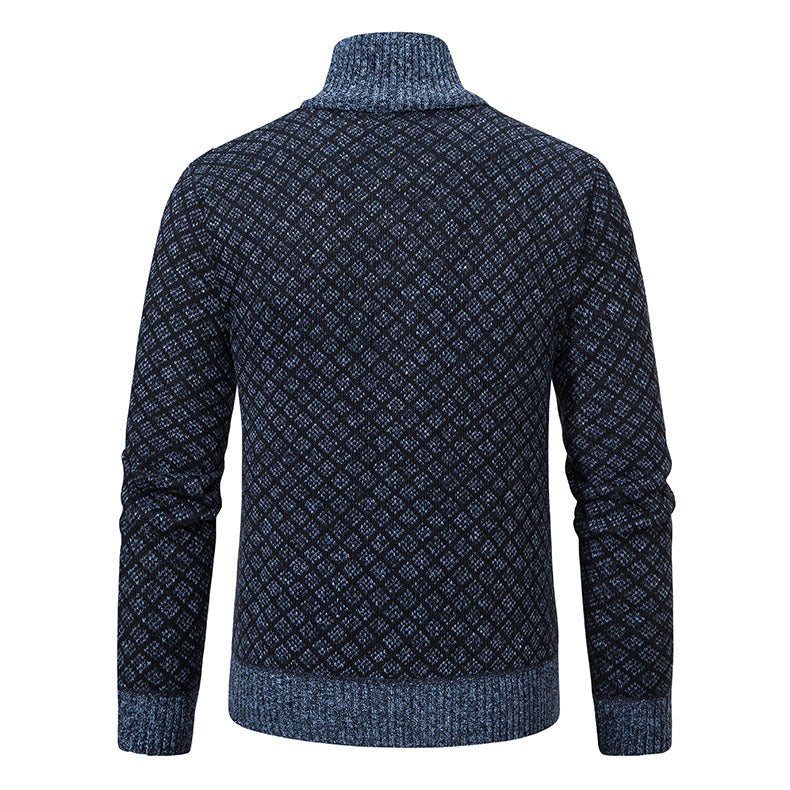 Men's Knitted Sweater Turtleneck Jacket Cotton Stand Collar Design Coat M-3XL