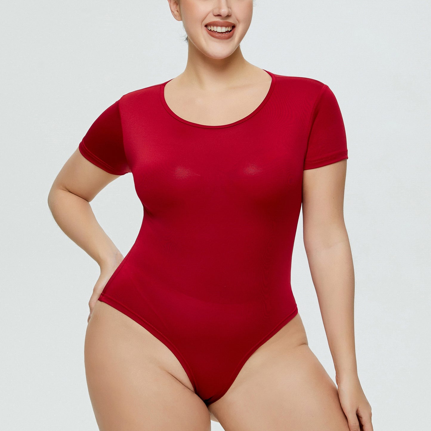 Slim bodysuit for women fashion hot sale plus size women's close-fitting union suit all-matching base round neck short sleeve one-piece briefs