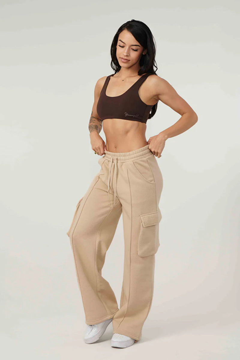 YOUNGLA New Women's Sweatpants Gym Bodybuilding Running Training Pants Cotton Terry Cargo Pants