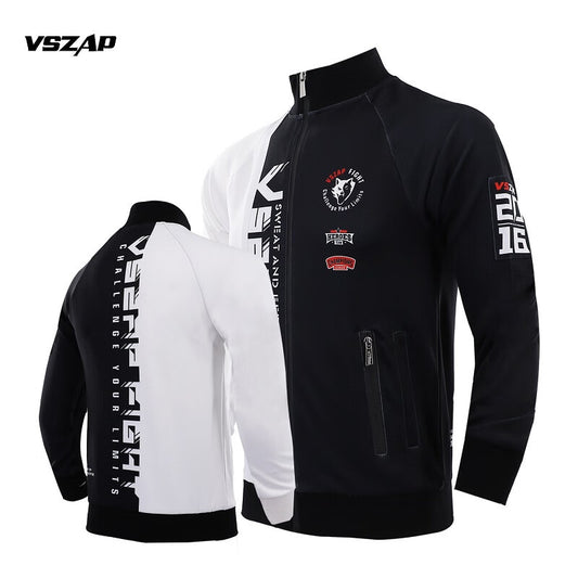 Vszap Sports Fighting Boxing Training Stand Collar Jacket MMA Fighting Long Sleeve Cardigan Jacket Spring and Autumn Fitness Men