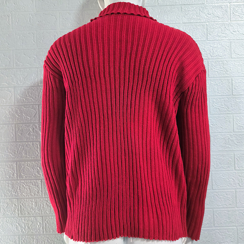 Men's knitted sweater high collar thick thread solid color plus velvet warm M-3XL