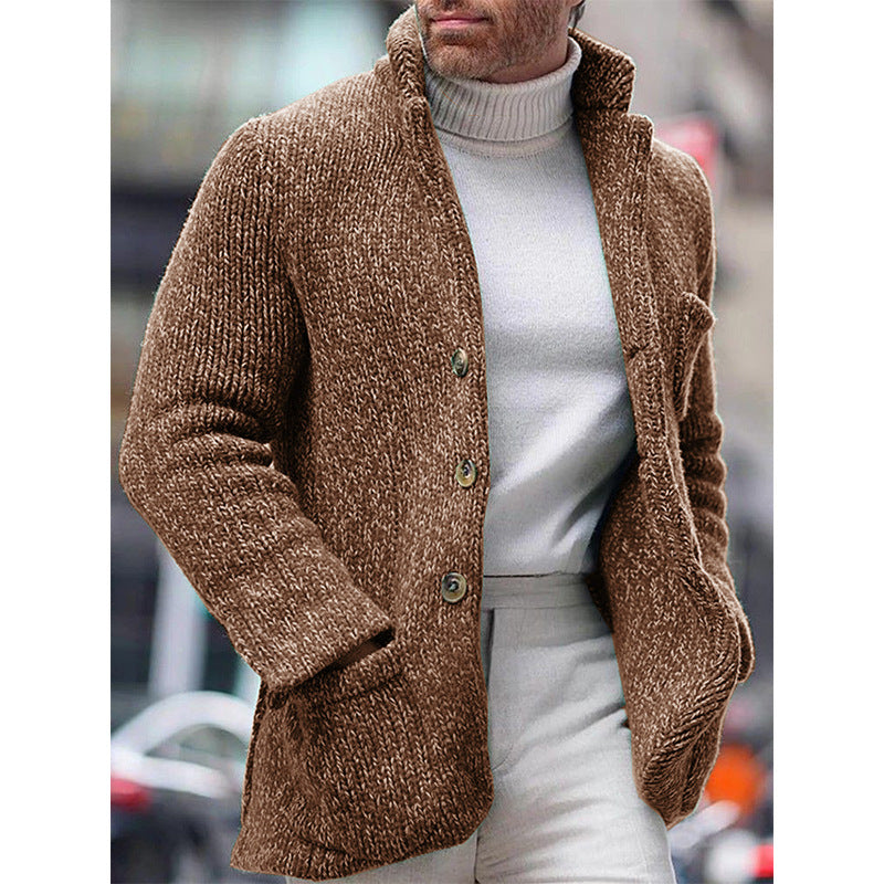 Men's knitted coat stand collar single breasted pocket cardigan sweater M-4XL