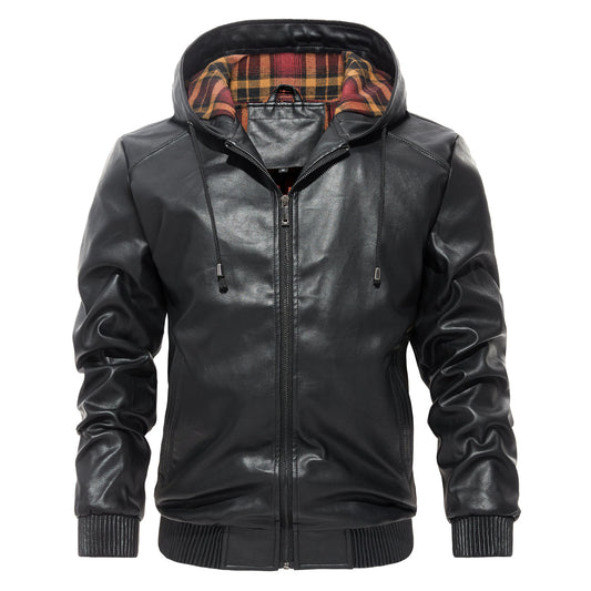 Men's Fur Integrated Hooded Jacket with Lapel Cropped, Multi-Functional Pocket Design Warm Winter Single