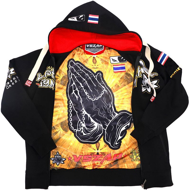 Vszap Fitness Zipper Sweater Autumn Broadcast Seeking Hoodie Muay Thai Fight Jacket Men's Fighting Lotus MMA Fleece-lined Warm