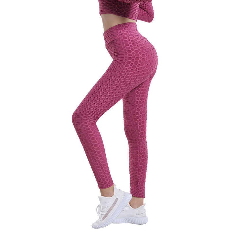 Hip Lift Leggings Jacquard High Elastic Sports Gym Pants Women's Fitness Solid Color High Waist